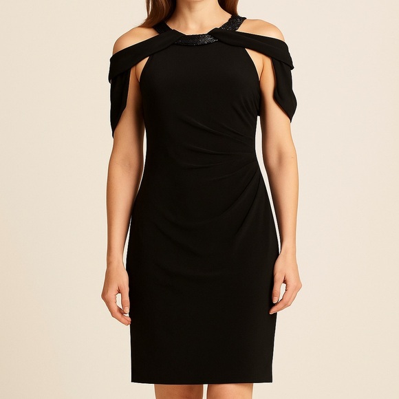 Lauren Ralph Lauren Black Beaded Cocktail Dress – Size 16 Elegant Formal Party - Picture 1 of 11